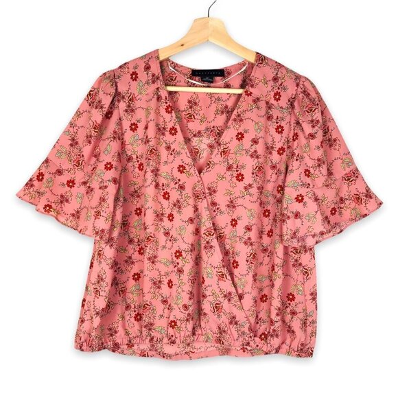 Sanctuary Pink Floral Faux Wrap Top Size Medium Petite - Picture 2 of 7
